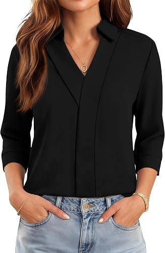 Womens Tops Dressy V Neck Collared Shirts Business Casual Work Blouses Summer Vacation Outfits 2026