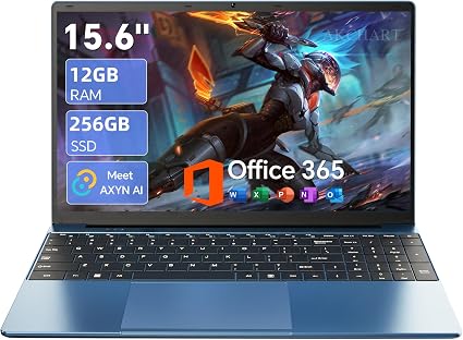 15.6'' AI Laptop with Office 365 12GB RAM 256GB SSD Win 11 Laptops | 7000mAh Battery, IPS FHD, 180°Viewing, Quad-Core Processor, Type-C, WiFi5, Portable Thin Business Student Laptops, Space Gray