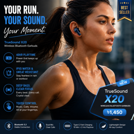 : Wireless Bluetooth Earbuds | TrueSound X20 Wireless Bluetooth Earbuds — 40Hr Playtime, Deep Bass, IPX5 Waterproof, Touch Control