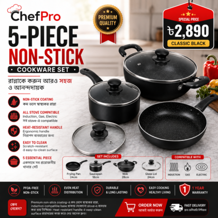 Non-Stick Cookware Set | ChefPro 5-Piece Non-Stick Cookware Set — Induction Base, Heat-Resistant Handles, Easy Clean