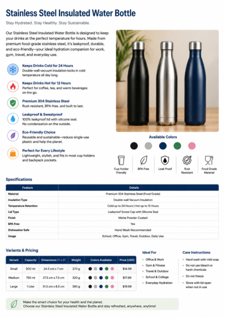 Stainless Steel Insulated Water Bottle